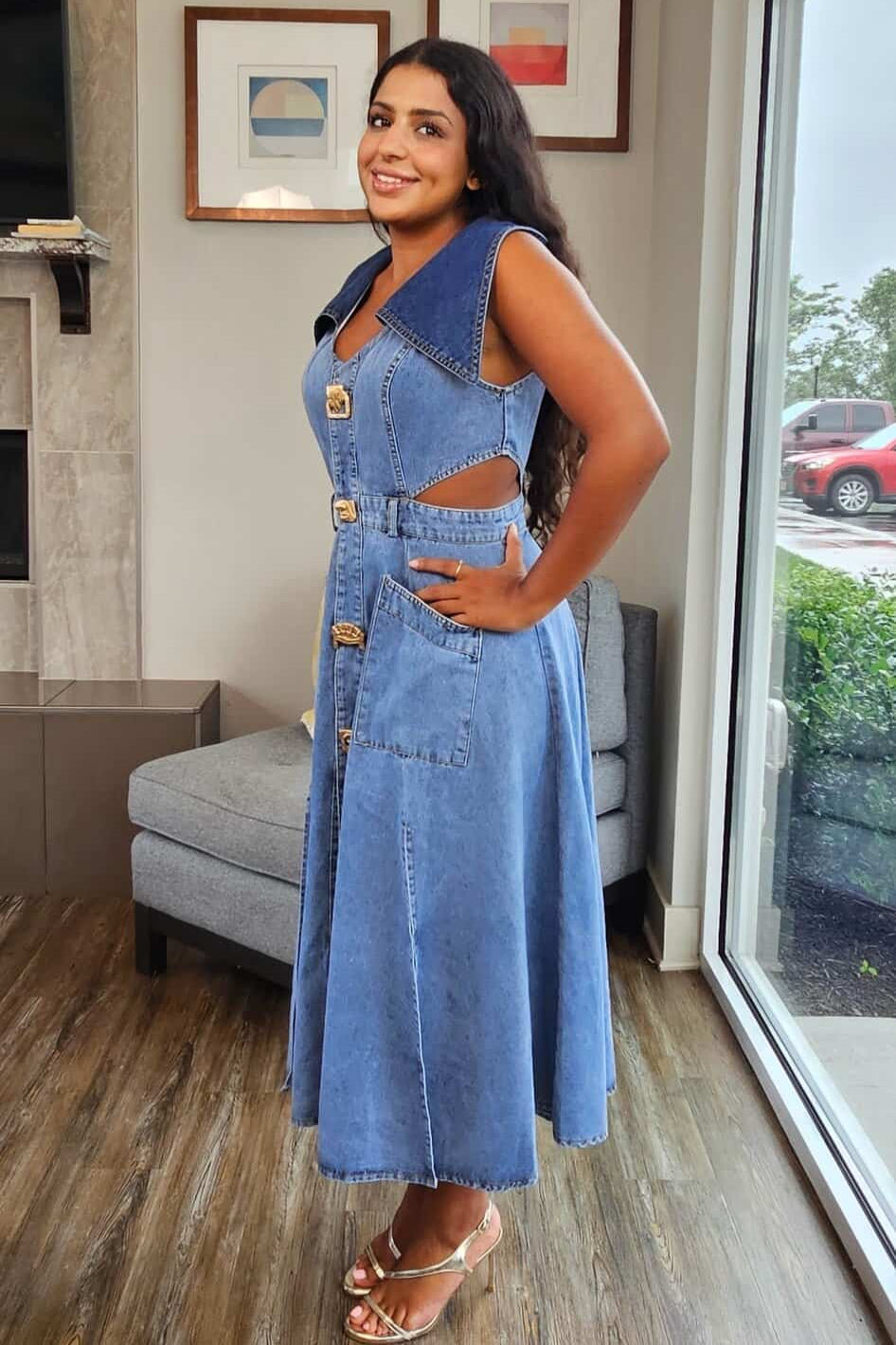 Vee Denim Cut-Out Dress