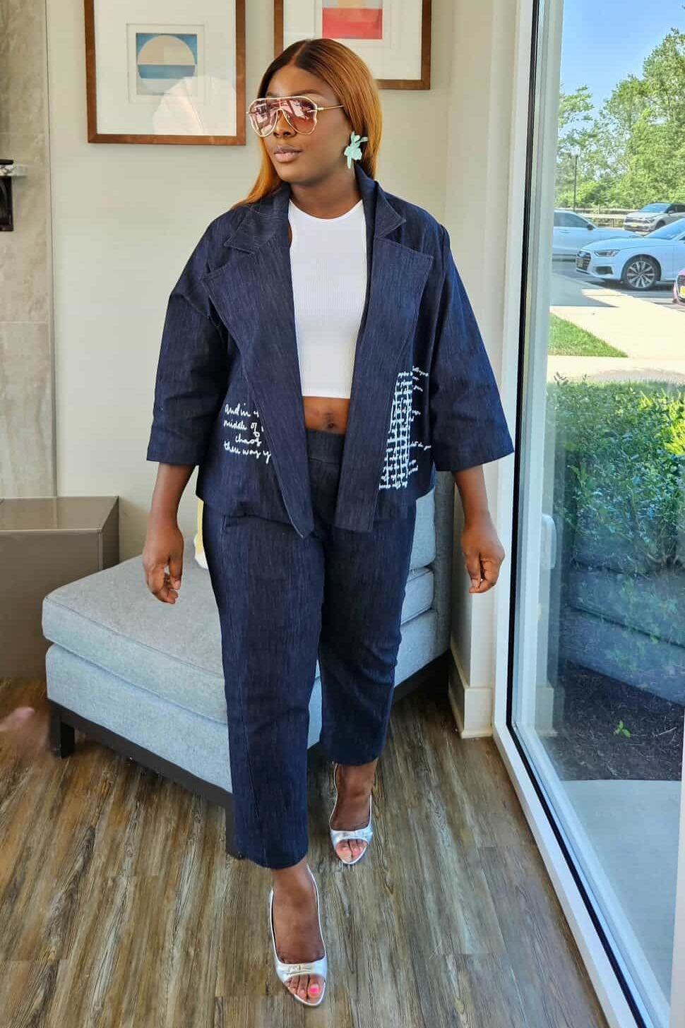 Vera Denim Oversized Jacket & Cropped Pant Set