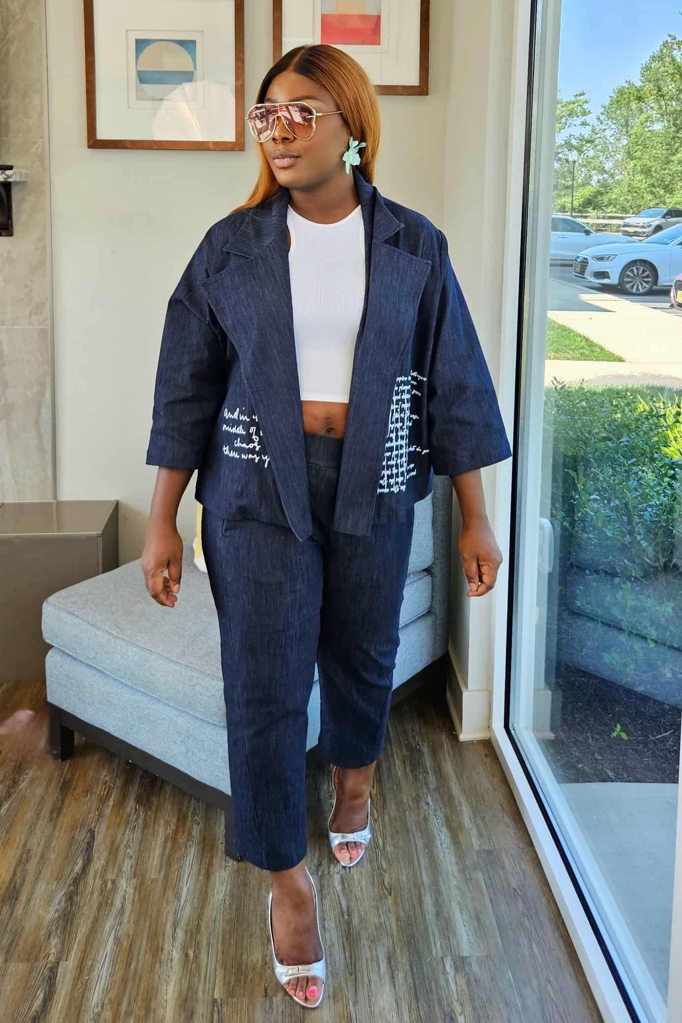 Vera Denim Oversized Jacket & Cropped Pant Set