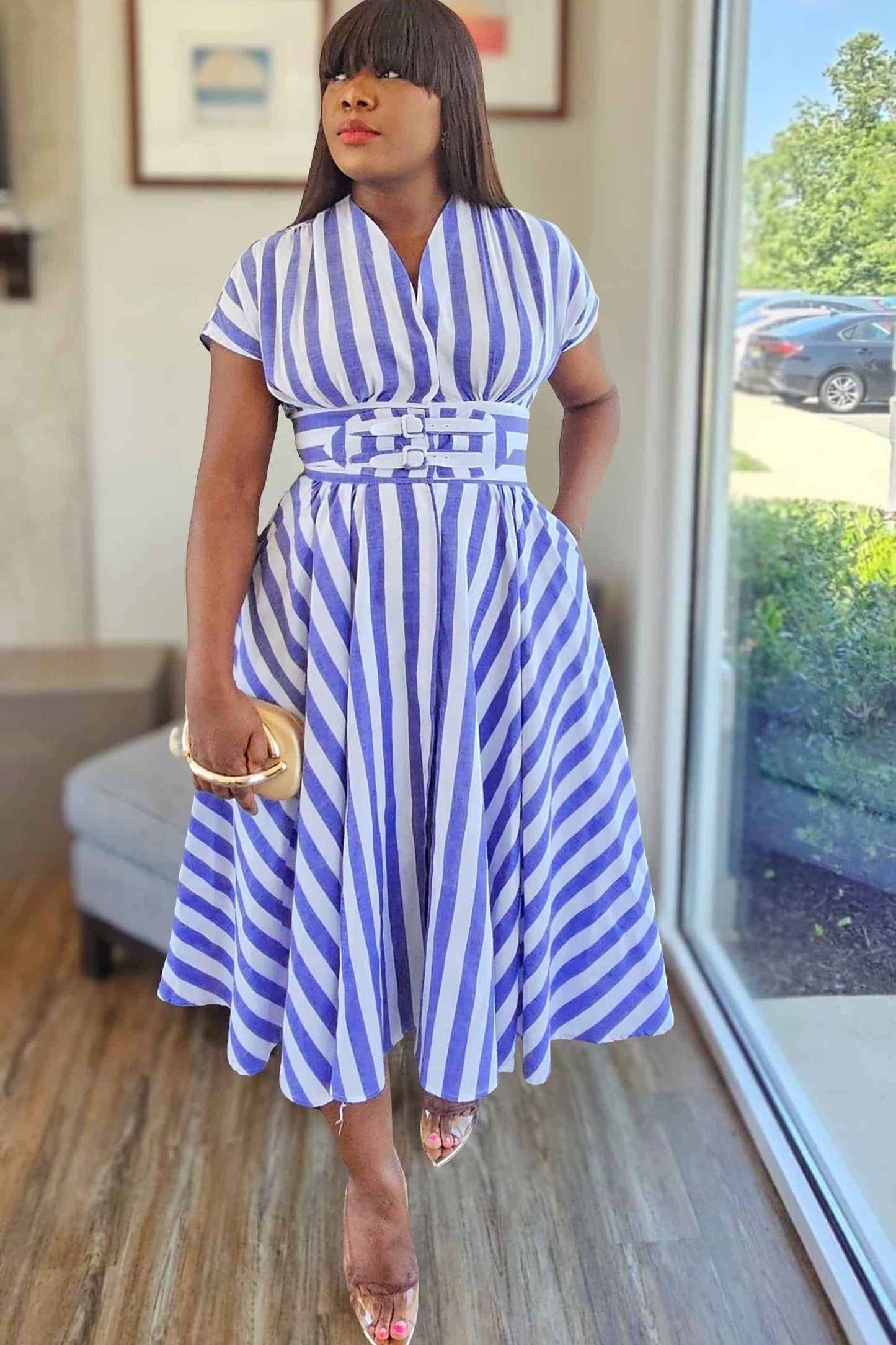 Nina Solid Stripe A Line Dress