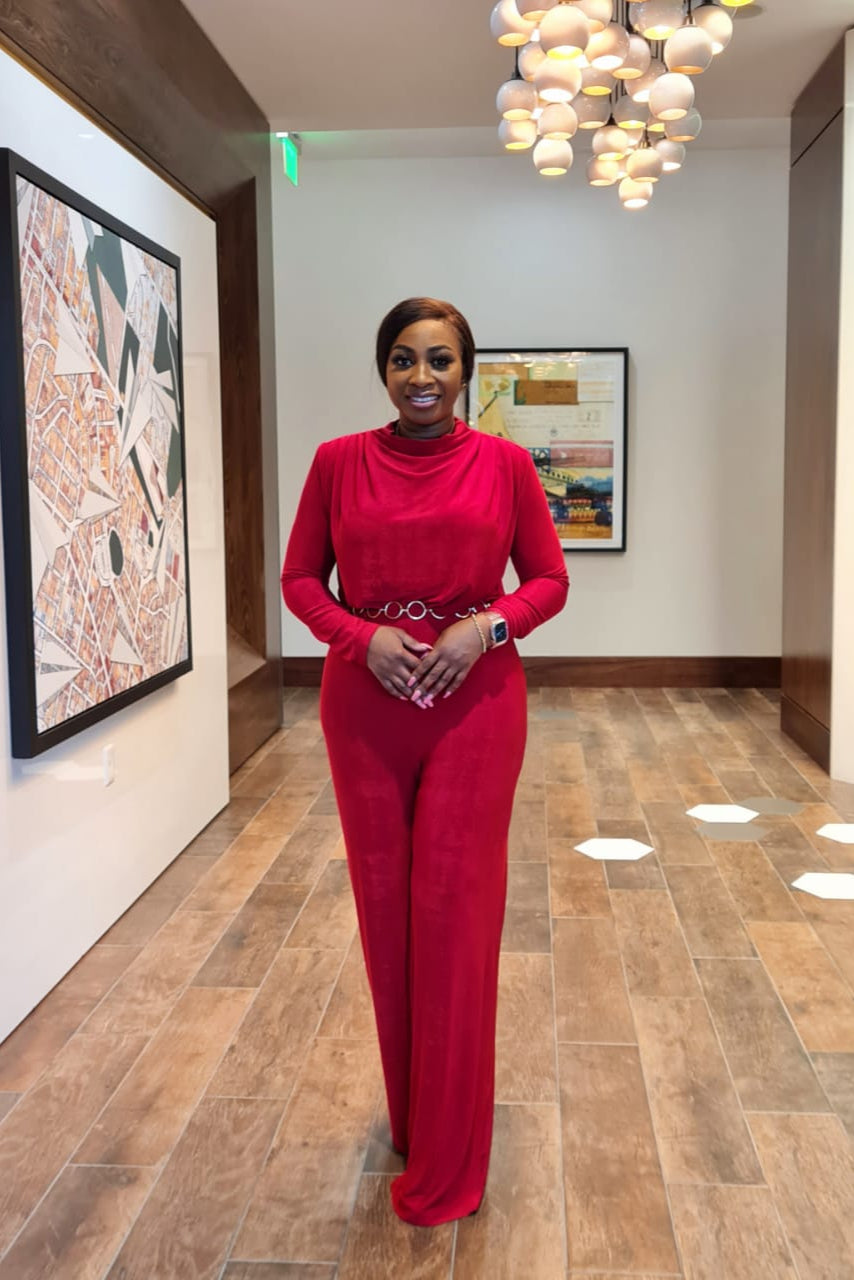 Lady In Red Jumpsuit