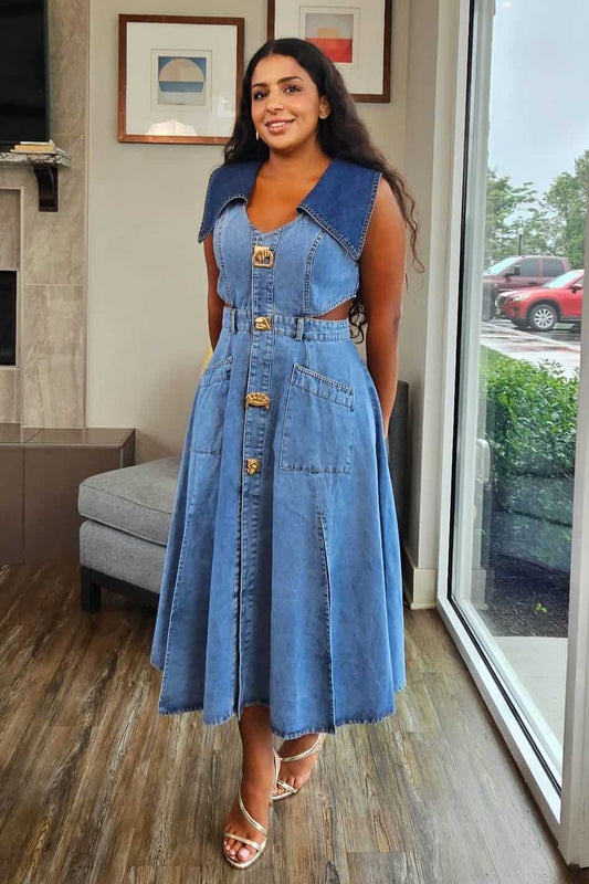Vee Denim Cut-Out Dress