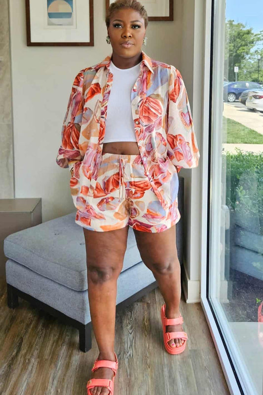 Slayon Leaf Print Short Set