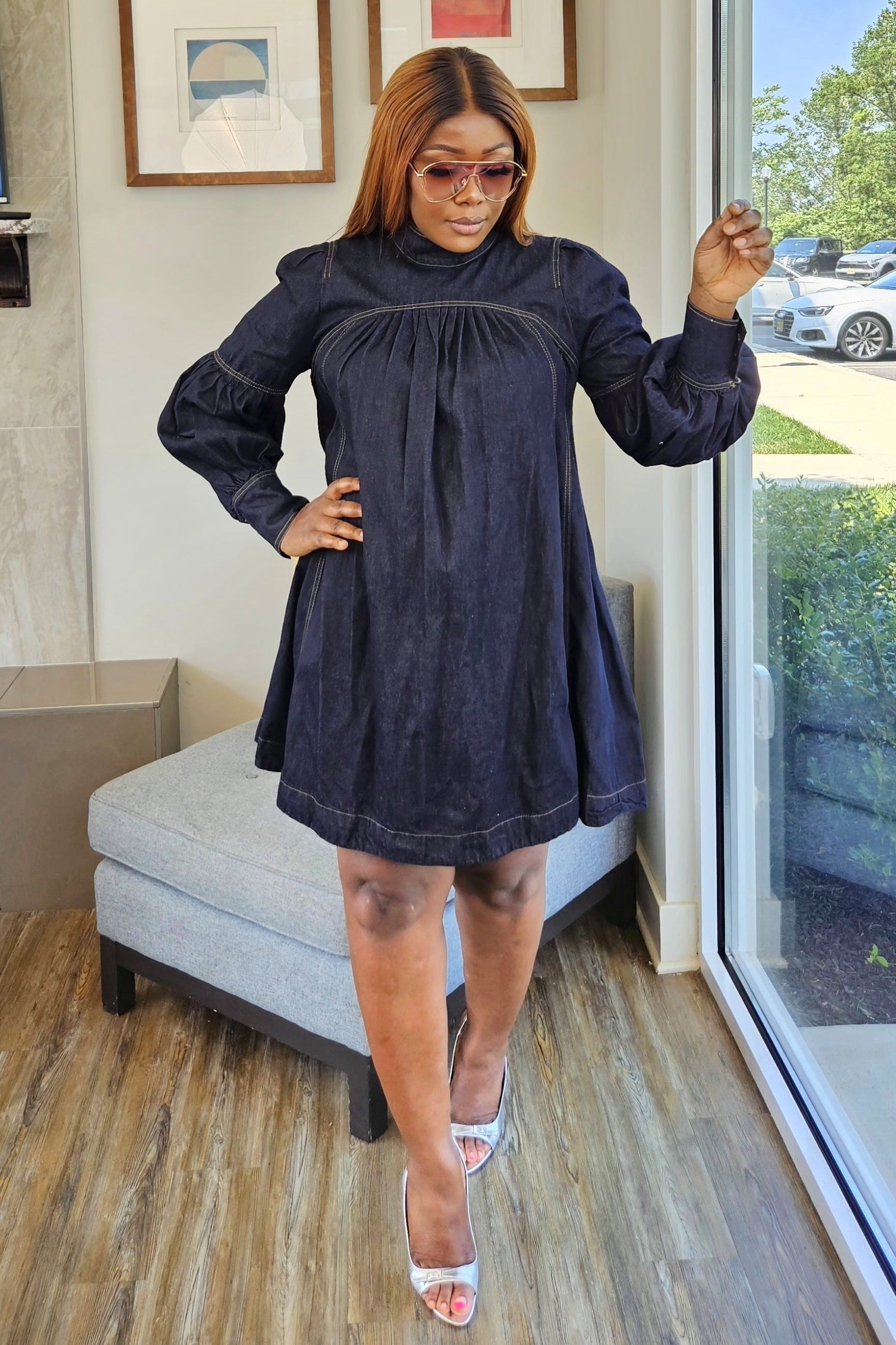 Fit & Flare Denim Mini Dress with Statement Sleeves
Crafted from premium solid denim, this fit-and-flare silhouette exudes effortless elegance with a contemporary edge. The exaggerated sleeves lend vogue drama, while a concealed back zipper ensures a smooth, tailored fit. Falling above the knee, this imported piece transitions seamlessly from polished daytime looks to chic evening moments.