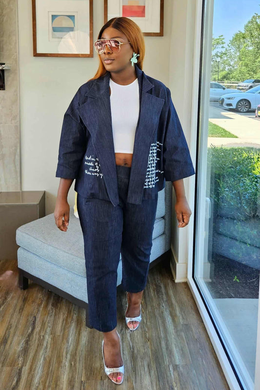 Vera Denim Oversized Jacket & Cropped Pant Set