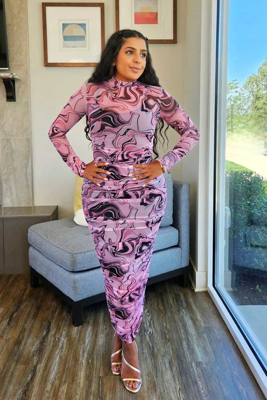 Kayla Ruched Midi Sheer Dress