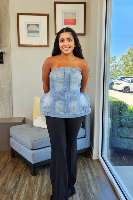 Go Hard Or Go Home Tube Denim Top