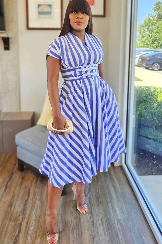 Nina Solid Stripe A Line Dress