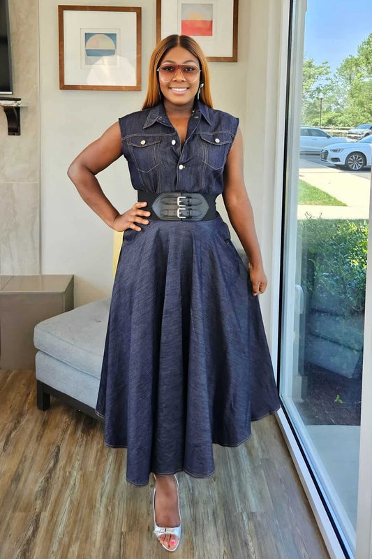Midi Delight Denim Bodysuit/Skirt Set