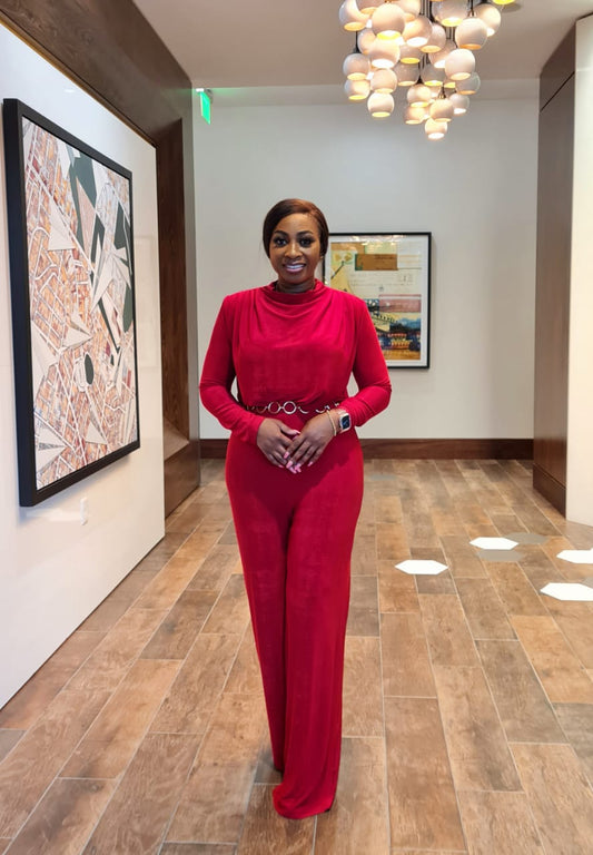 Lady In Red Jumpsuit